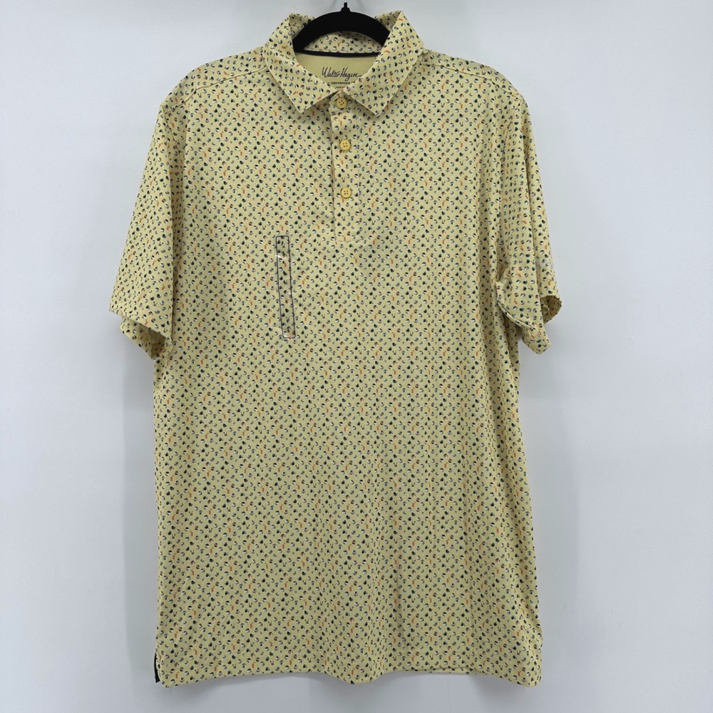 Walter Hagen Mens P11 Print Polo Shirt Yellow Beach Ball MGA11567 Size S NEW